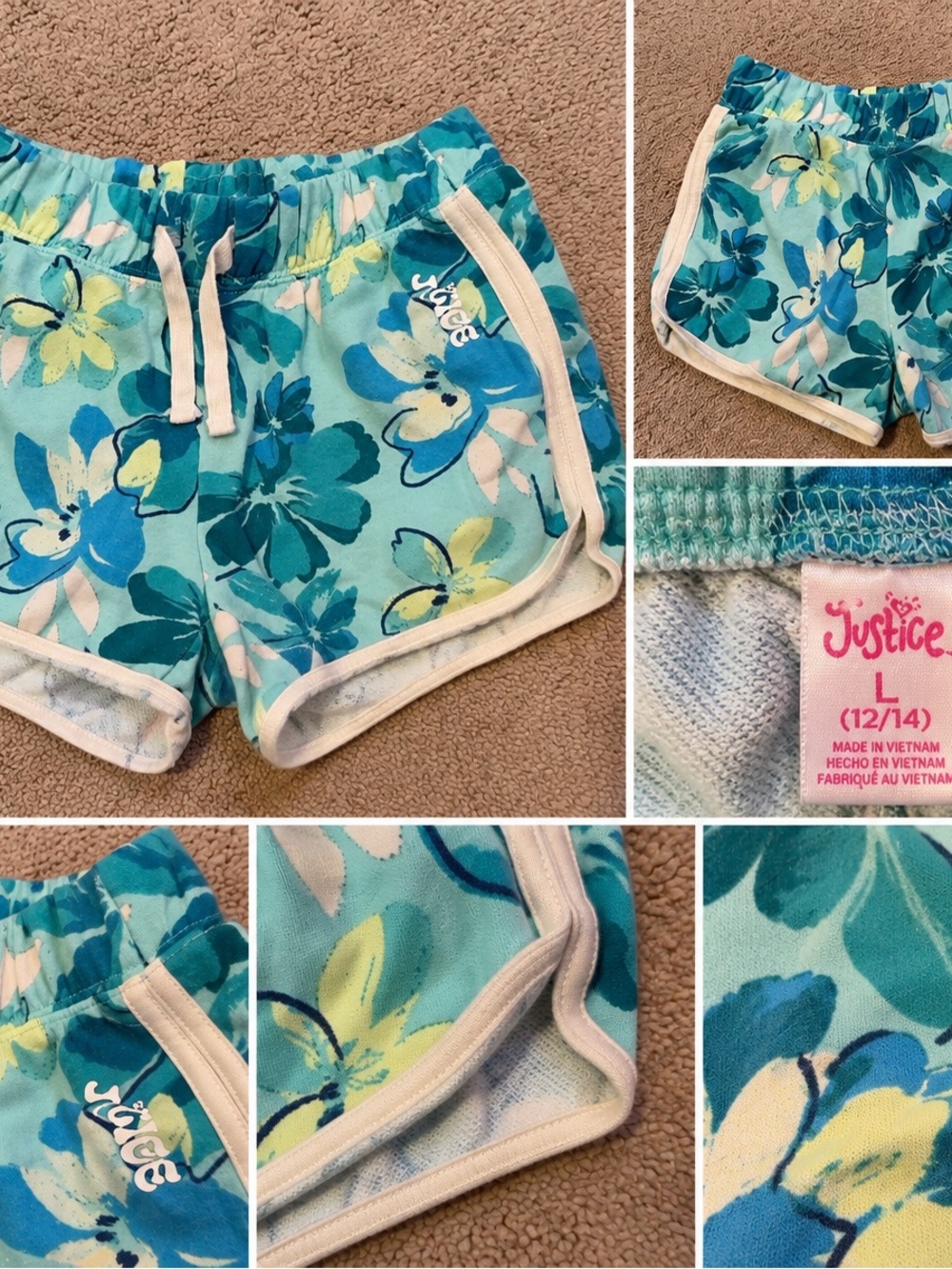 Justice Teal & Aqua Floral Girls' Athletic Shorts
